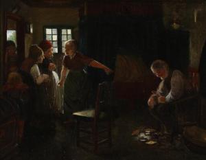 HARALD Schiodte,Interior with a woman complaining over her clumsy ,Bruun Rasmussen 2022-03-21
