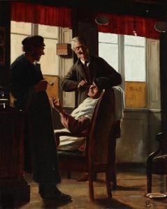 HARALD Schiodte 1852-1924,Men in conversation at the barber shop,1881,Bruun Rasmussen DK 2023-03-06