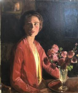 HARCOURT George 1869-1947,Portrait of a lady in a red dress seated at a t,1931,Andrew Smith and Son 2019-09-10