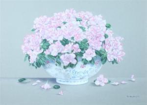 HARDEN A,PINK AZALEAS IN BLUE AND WHITE BOWL,1997,Sloans & Kenyon US 2013-04-19