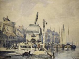 HARDENBERG Lambertus 1822-1900,De vispoorthaven in Zutphen,1865,Venduehuis NL 2021-10-17