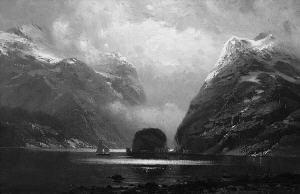 HARDERS J 1800-1900,"Fjordlandschaft".
 Sign. Öl auf Lwd. Doubliert. R,Neumeister DE 2005-09-22