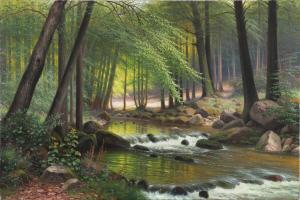 HARDERS Johannes,View of a forest with sunlight sparkling in a stre,Bruun Rasmussen 2022-10-24