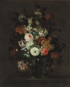 HARDIME Simon 1664-1737,Roses, tulips, morning glory and other flowers in ,Christie's GB 2009-10-13