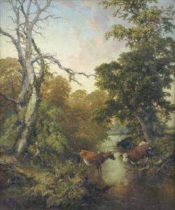 HARDING B 1900-1900,Evening, woodedsummer landscape with cattle wateri,Dreweatt-Neate GB 2005-09-29