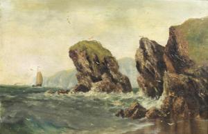 HARDING W,a seascape with a ship near the rocky coastline,Batemans Auctioneers & Valuers 2017-05-06