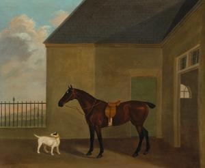 HARDMAN Minnie Jane 1800-1900,A bay hunter and a terrier outside a stable,Bonhams GB 2006-05-16