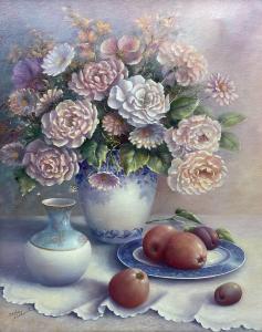 HARDWICK TRISHA,Still Life of Pink Flowers and Apples,Duggleby Stephenson (of York) 2024-01-05