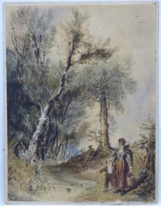 HARDWICK William Noble 1805-1865,Figures by a woodland brook,Dickins GB 2019-08-09