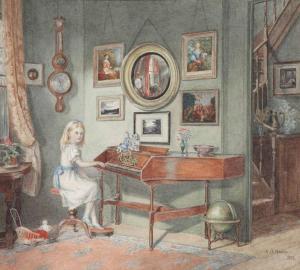HARDY G,Interieur met meisje aan clavecimbel,1898,Bernaerts BE 2014-06-18