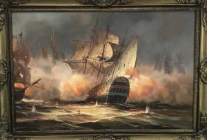 HARDY James 1900-2000,Broadside, a Naval Sea Battle by Night,20th century,Reeman Dansie 2021-10-03