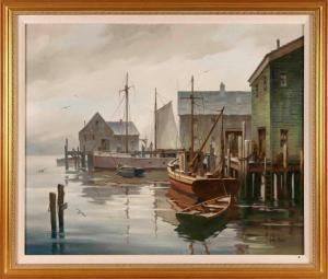 HARE John Cuthbert 1908-1978,Boats at dock,Eldred's US 2024-04-05