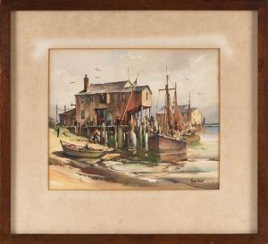 HARE John Cuthbert 1908-1978,Fishing shacks on the harbor,Eldred's US 2024-01-05