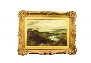 HARGITT Edward 1835-1895,Estuary Landscape with Highland Cattle Grazing on ,1876,Halls GB 2024-02-07