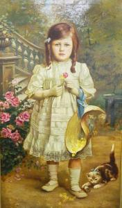 HARLEY Herbert E 1884-1908,Full length portrait of young girl holding ,The Cotswold Auction Company 2018-06-26