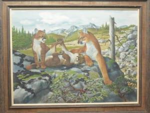 HARM Ray 1926-2015,mountain lion family in western scene,Guyette & Schmidt US 2021-08-06