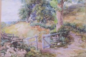 HARMS Edith M 1900-1900,rural landscape with footpath and gate,Crow's Auction Gallery GB 2017-08-02
