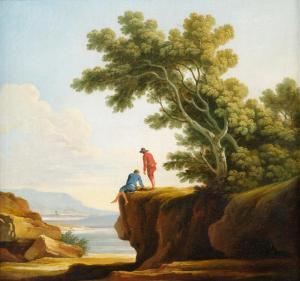 HARPER Adolf Friedrich 1725-1806,Felsige Küstenlandschaft mit zwei Männern in Rücke,Nagel 2017-10-11