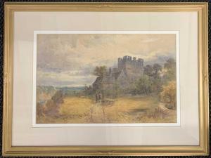 HARPER Henry Andrew,Castle ruin and buildings on a cliff edge with two,1869,Keys 2024-01-15