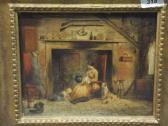 HARRIS Albert,Seated lady in yellow dress sewing by fire,1855,Moore Allen & Innocent 2016-02-26