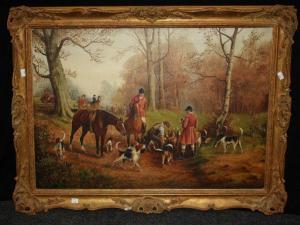 HARRIS Henry Hotham,Hunting scene, with figures, horses and hounds in ,1909,Hansons 2022-02-05
