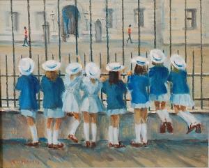 HARRIS Suzanne C 1909,Schoolgirls at the gates of Buckingham Palace,Lacy Scott & Knight 2018-09-14