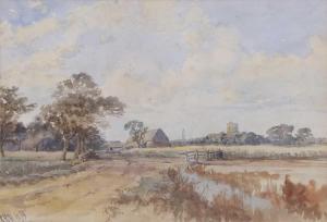 HARRISON Charles Harmony 1842-1902,Rural landscape with a distant church,1879,Keys GB 2024-03-28