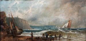 HARRISON,Coastal Landscape with Sailing Vessels and Fisherm,19th century,Tooveys Auction 2023-07-12