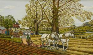 HARRISON Dorothy,Horse drawn plough before cottage and trees,Golding Young & Co. 2021-05-26