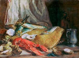 HARRISON Dorothy 1900-1900,Still life with lobster, sardines, oysters and a p,Bonhams GB 2005-11-21