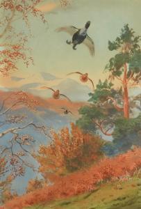 HARRISON John Cyril 1898-1985,Blackgame in flight in highland landsca,Bellmans Fine Art Auctioneers 2024-03-28