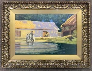HARRISON john scott 1901-1935,Horses Watering at a Farmyard Pool,1934,Keys GB 2024-01-19