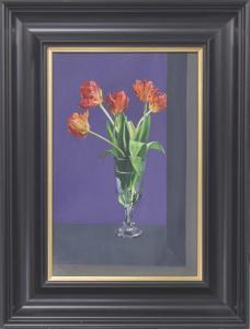 HARRISON Tobias 1950,still life of tulips in a glass contained within a,Gardiner Houlgate 2022-11-24