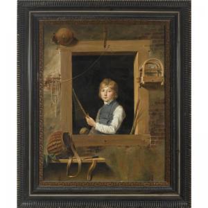 HART James Turpin 1835-1899,A BOY IN A WINDOW WITH A CAGED SONGBIRD AND FISHIN,Sotheby's 2007-12-17