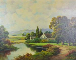 HART WALTER 1875-1932,RIVER LANDSCAPE WITH COTTAGE IN THE BACKGROUND,Potomack US 2017-11-21