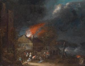 HARTMANN Franz 1697-1728,A burning town,Palais Dorotheum AT 2013-12-10