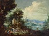 HARTMANN Johannes Jacob,Vasto paesaggio fluviale con figure,1728,Palais Dorotheum 2008-04-15