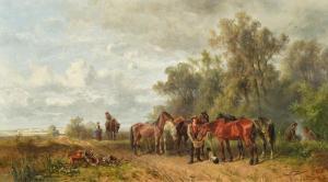 HARTMANN Ludwig 1835-1902,Resting in the field with the horses,Galerie Koller CH 2024-03-22