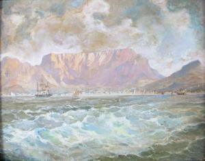 HARTWIG Walter 1874-1942,Blick über die Küste auf Kapstadt und den Tafelberg,Zeller DE 2018-12-05