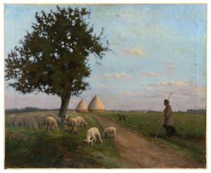 HARVEY Elizabeth 1860-1957,Pastoral scene with shepherd, a flock of sheep and,Eldred's US 2022-07-26