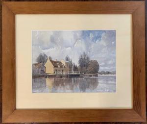 HARVEY H,a view across a riverside towards moored boats and,20th century,Keys GB 2023-09-08