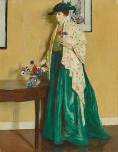 HARVEY Harold C 1874-1941,Lady in an Interior Arranging Flowers,1916,Sotheby's GB 2023-12-07