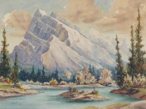 HARVEY Reginald Llewellyn 1888-1963,MOUNT RUNDLE AND THE BOW RIVER,Hodgins CA 2012-11-26