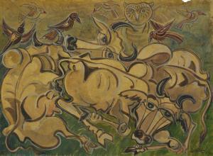 HASAN KAMRUL 1921-1988,Untitled (Bulls and Birds),1972,Christie's GB 2023-03-28