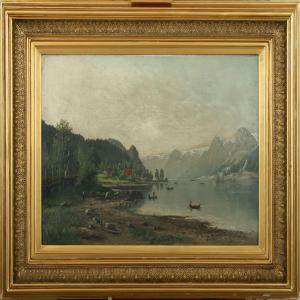HASLUND Ludvig August 1847-1902,Mountain scenerywith inlet,Bruun Rasmussen DK 2008-10-13