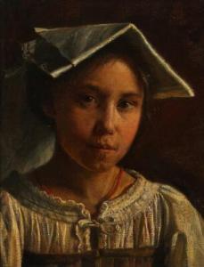 HASLUND Otto,A Roman girl with a white scarf and an earring,1887,Bruun Rasmussen 2022-09-05