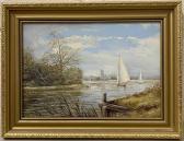 HASTINGS KEITH W,River scene with two sailing boats and distant chu,20th century,Keys 2022-05-20