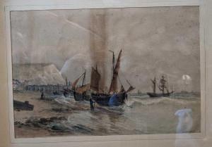 HASTINGS Thomas, Captain 1804-1831,boats on a coastline with fishermen,Cheffins GB 2022-04-14