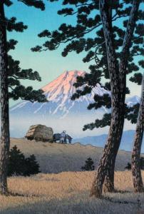 HASUI Kawase 1883-1957,Cart with Mount Fuji beyond and a snowy street scene,Gorringes GB 2012-06-28
