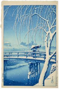 HASUI Kawase 1883-1957,Kure no yuki, Edogawa (Evening snow in Edo river),Christie's GB 2024-03-28